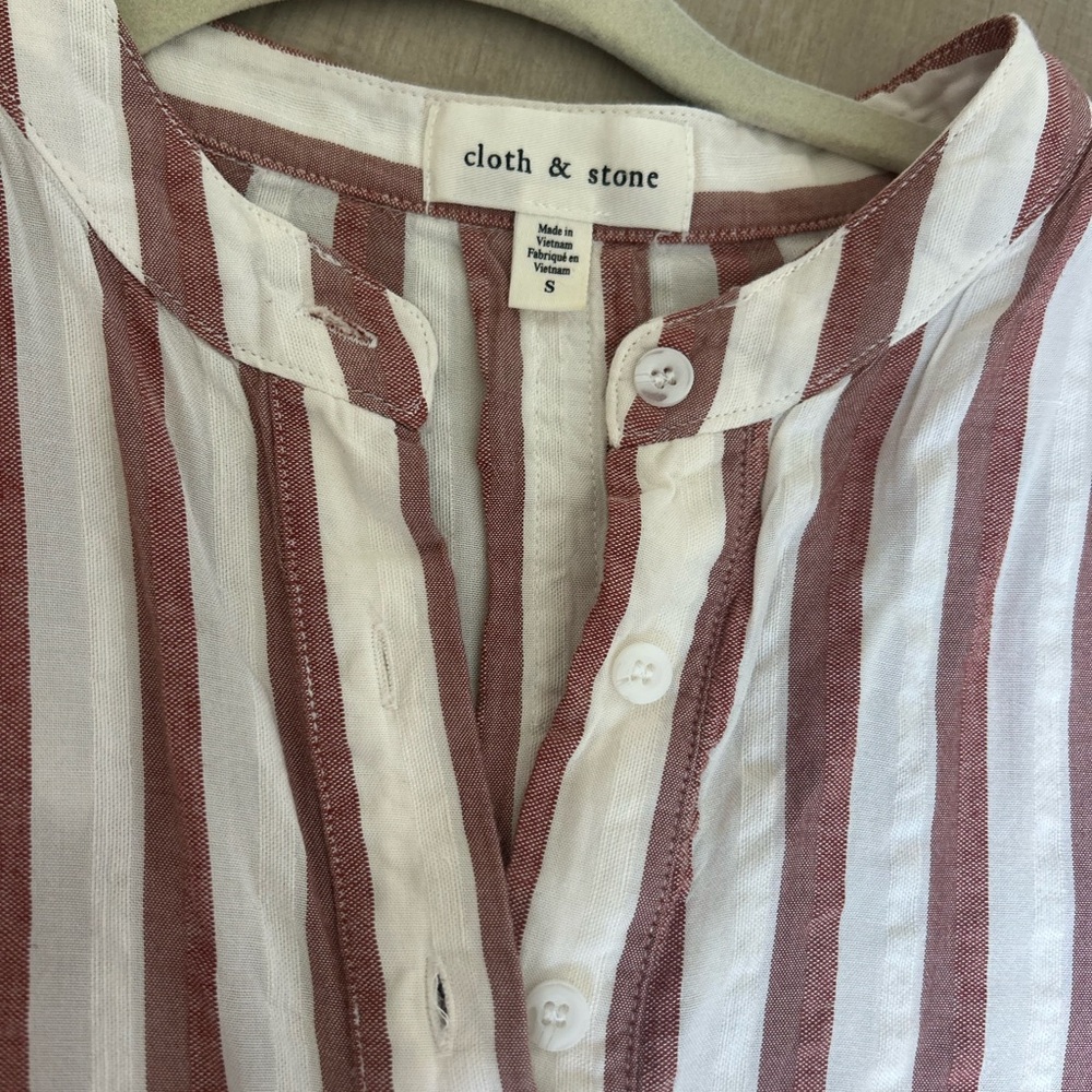 Cloth and Stone Striped Short Sleeve Top in White and Brown - size small - Picture 5 of 7